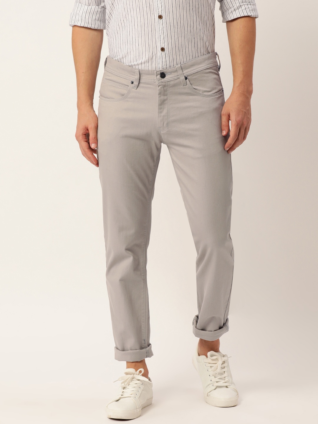 

Peter England Casuals Men Grey Skinny Fit Solid Regular Trousers