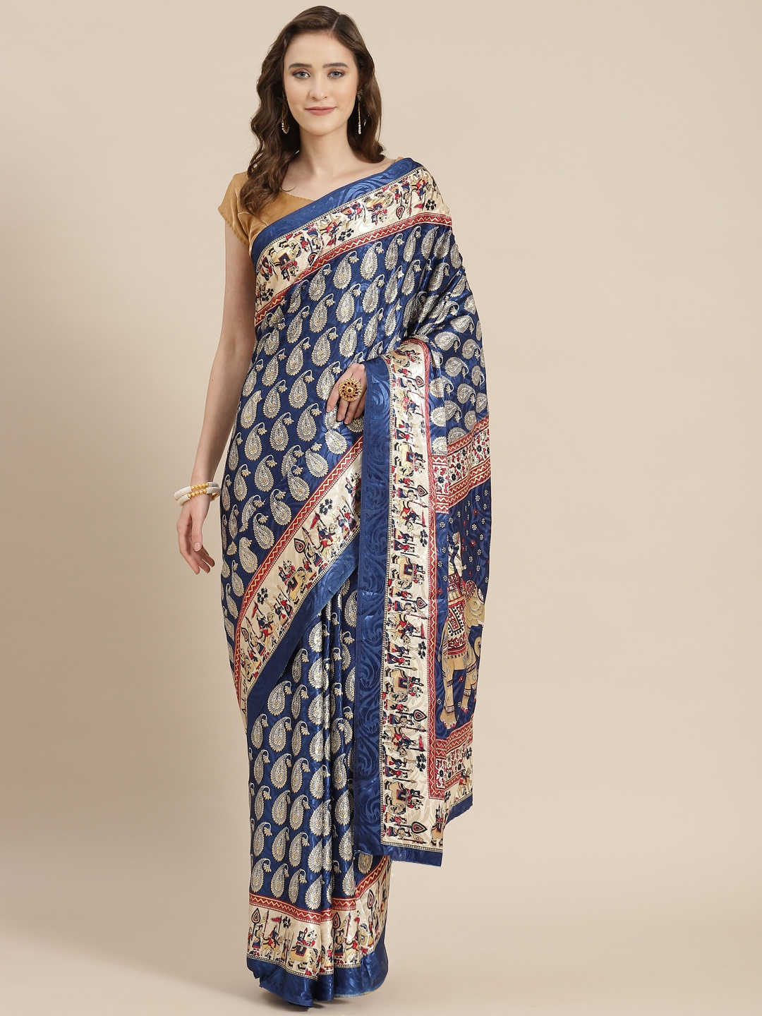 

mokshi Blue Paisley Zardozi Pure Silk Banarasi Saree