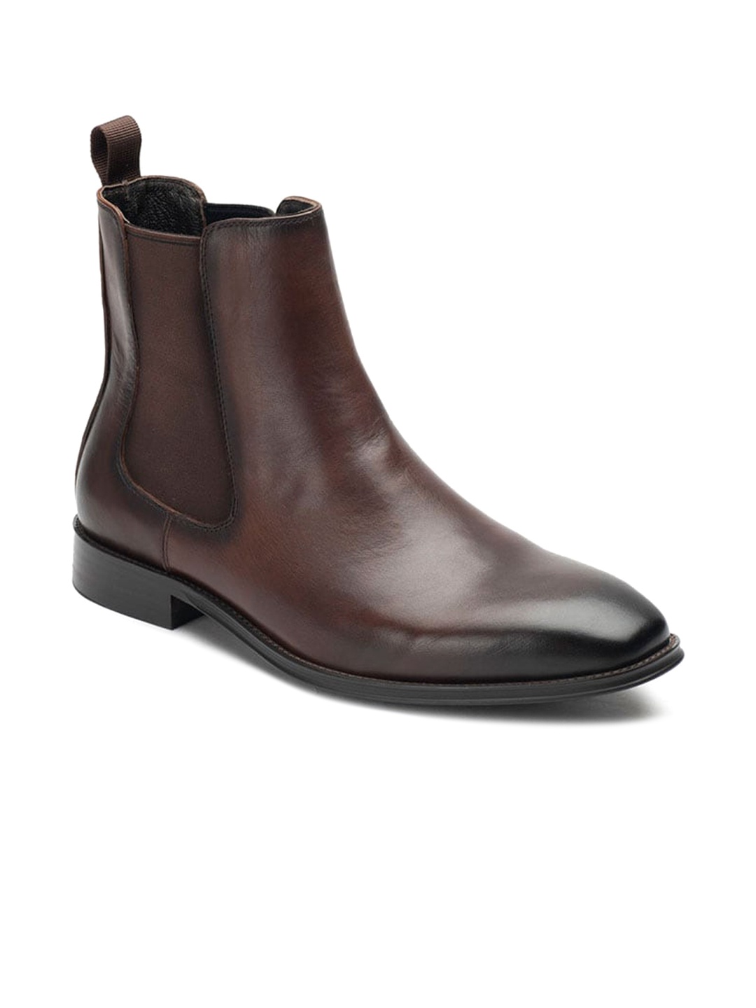 

Heel & Buckle London Men Brown Solid Mid-Top Leather Chelsea Boots