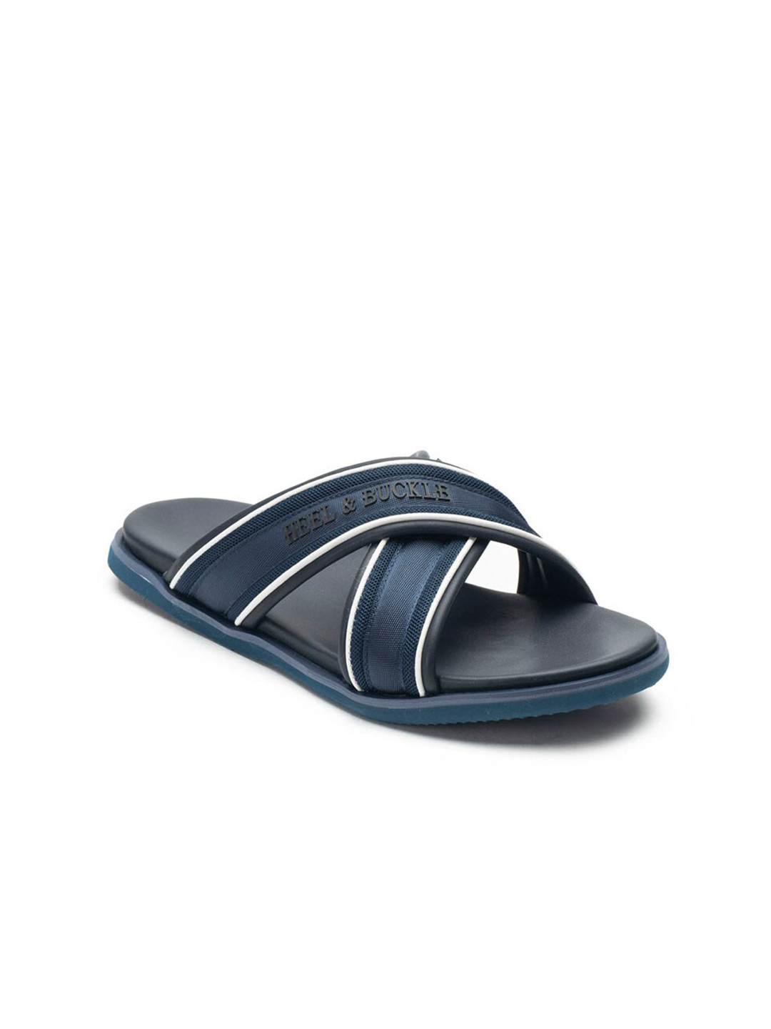 

Heel & Buckle London Men Navy Blue & White Leather Comfort Sandals