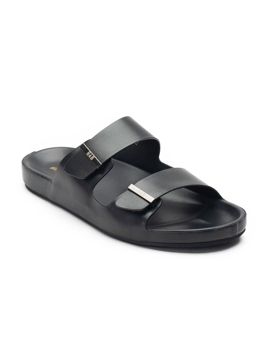 

Heel & Buckle London Men Black & Steel Leather Comfort Sandals