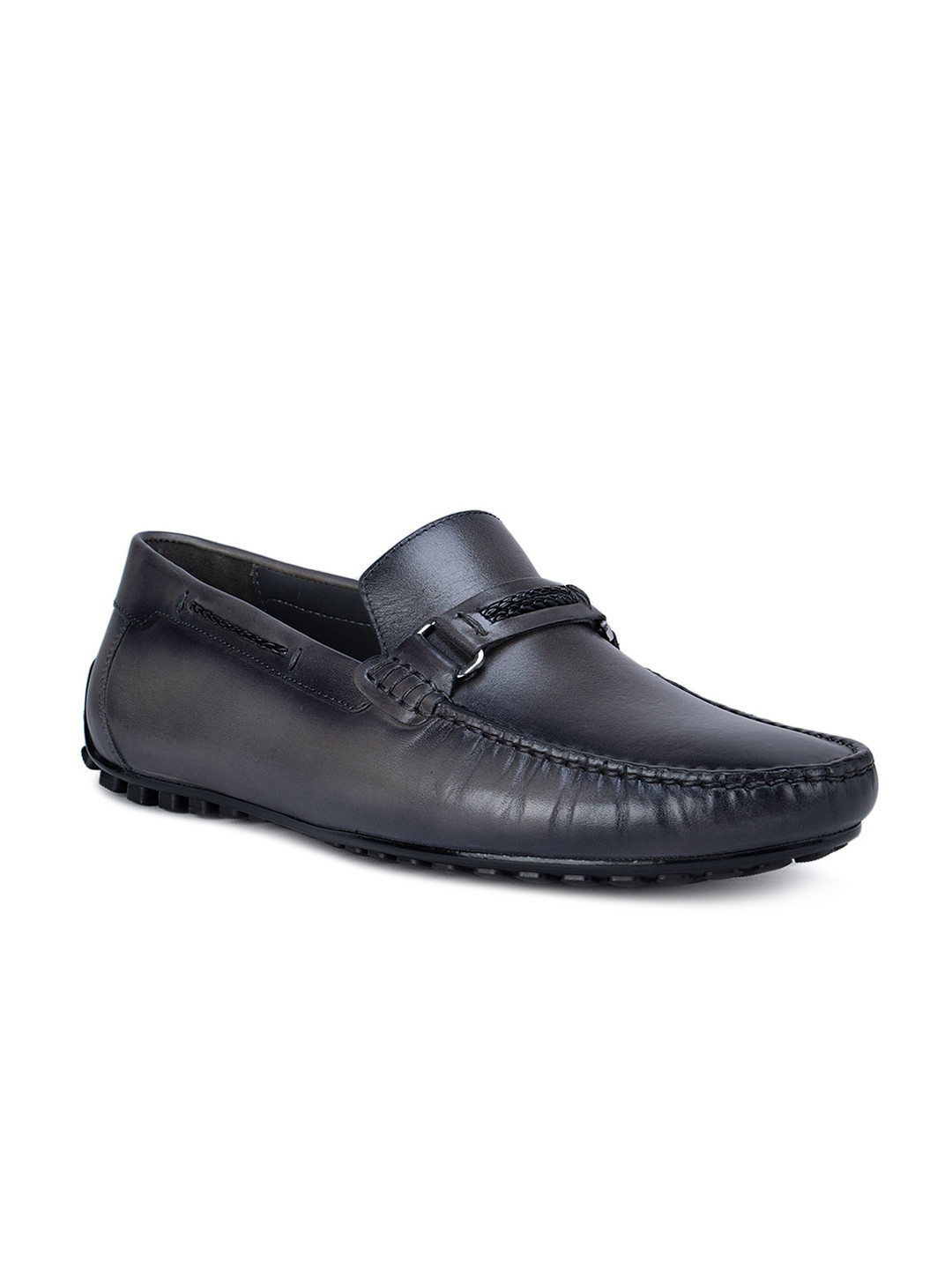 

ROSSO BRUNELLO Men Charcoal Grey Leather Loafers