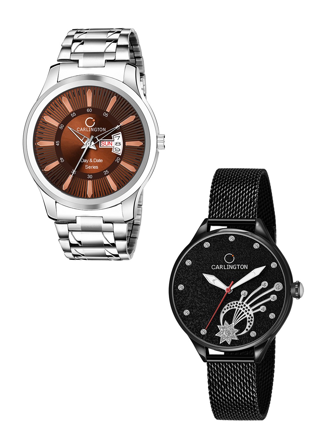 

CARLINGTON Men Pack of 2 Stainless Steel Bracelet Style Straps Analogue Watch, Multi
