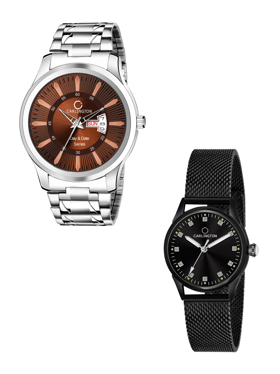 

CARLINGTON Men Set Of 2 Multicoloured Stainless Steel Bracelet Style Straps Analogue Watch, Multi