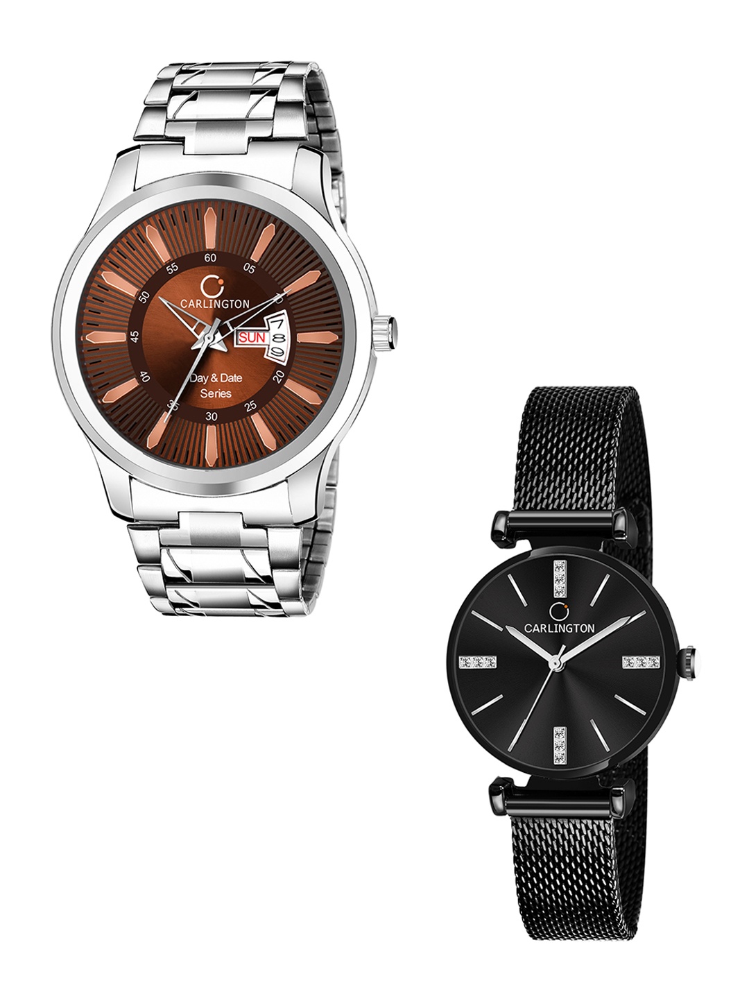 

CARLINGTON Men Set Of 2 Multicoloured Stainless Steel Bracelet Style Straps Analogue Watch, Multi