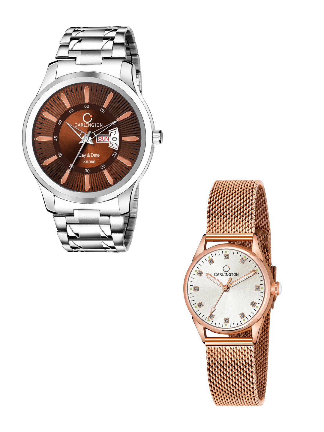 

CARLINGTON Men Pack of 2 Stainless Steel Bracelet Style Straps Analogue Watch, Multi