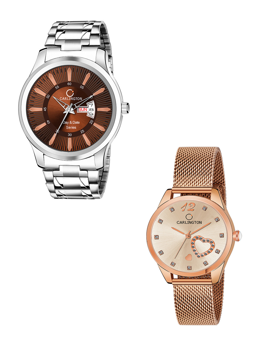 

CARLINGTON Men Set Of 2 Multicoloured Stainless Steel Bracelet Style Straps Analogue Watch, Multi