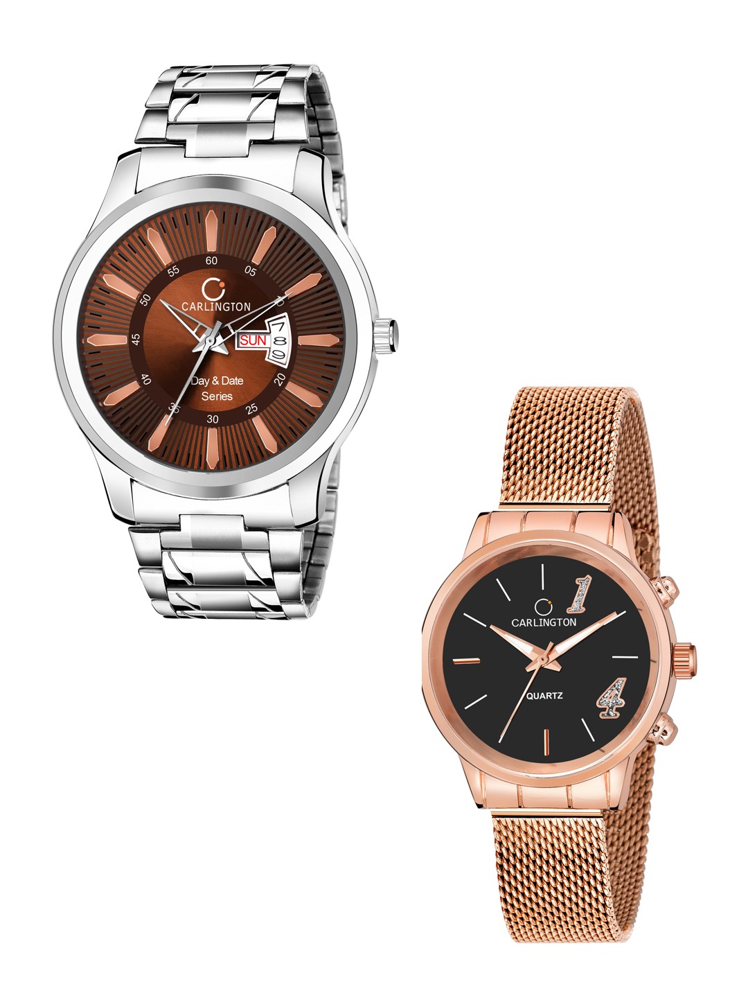 

CARLINGTON Men Pack of 2 Stainless Steel Bracelet Style Straps Analogue Watch, Multi