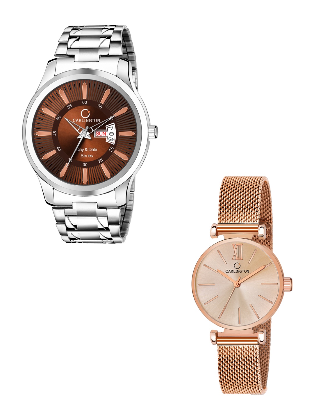 

CARLINGTON Men Set Of 2 Multicoloured Stainless Steel Bracelet Style Straps Analogue Watch, Multi