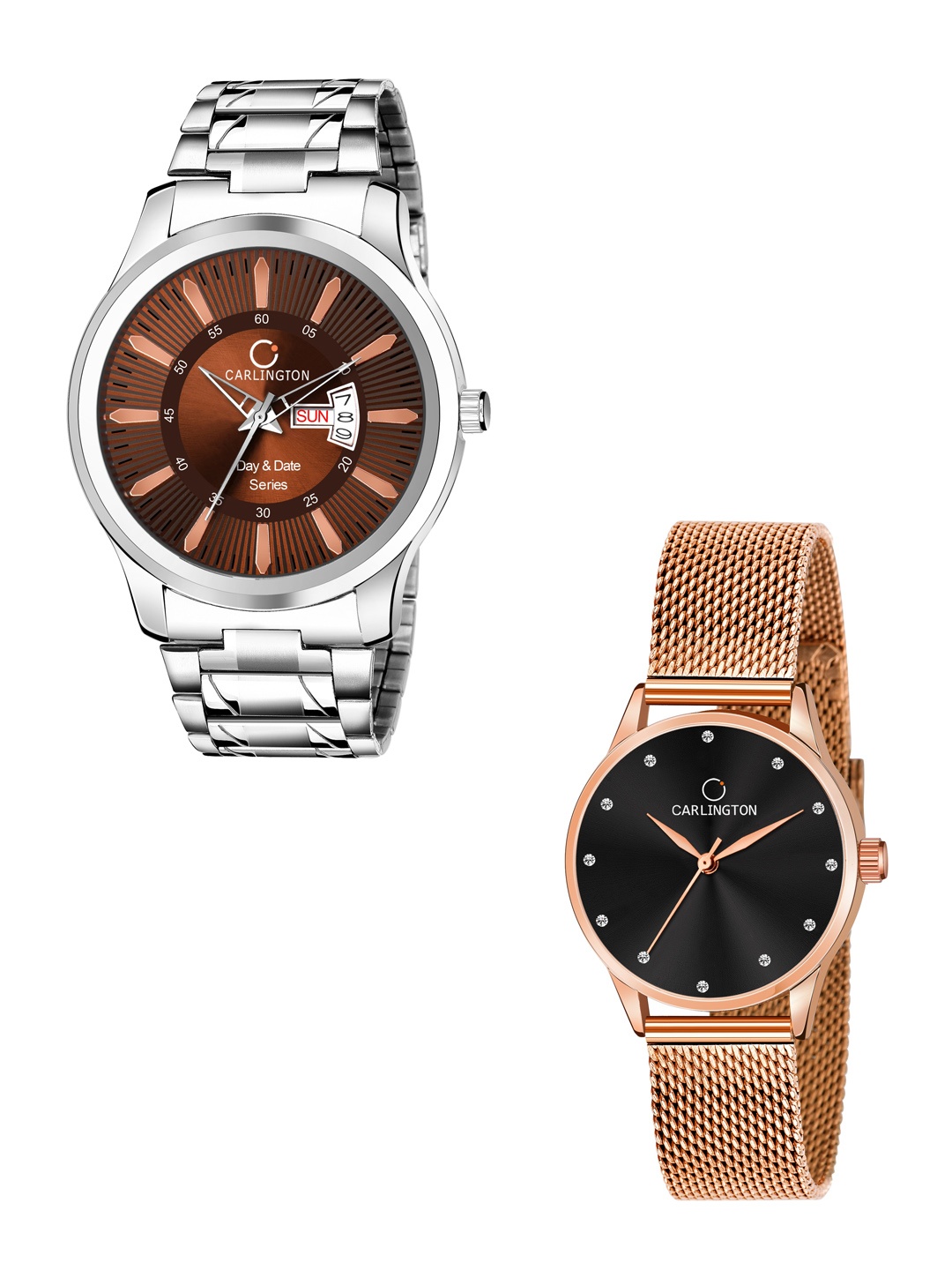 

CARLINGTON Men Pack of 2 Stainless Steel Bracelet Style Straps Analogue Watch, Multi