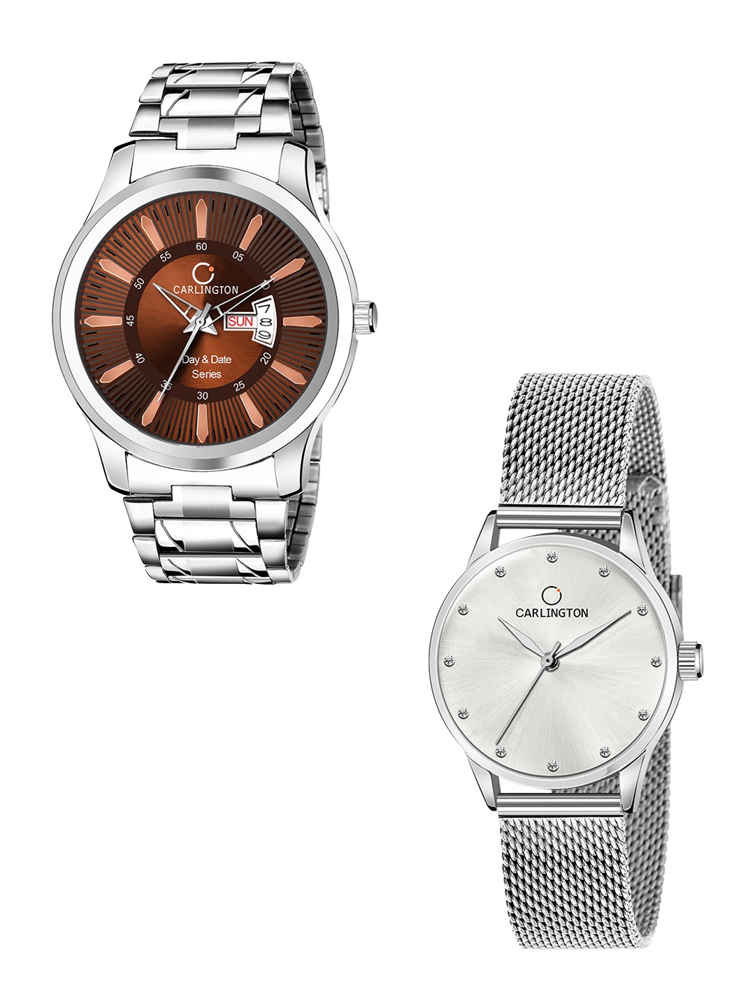 

CARLINGTON Men Set Of 2 Multicoloured Stainless Steel Bracelet Style Straps Analogue Watch, Multi