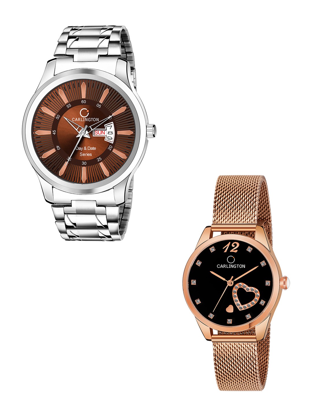 

CARLINGTON Men Set Of 2 Stainless Steel Bracelet Style Straps Analogue Watch, Multi