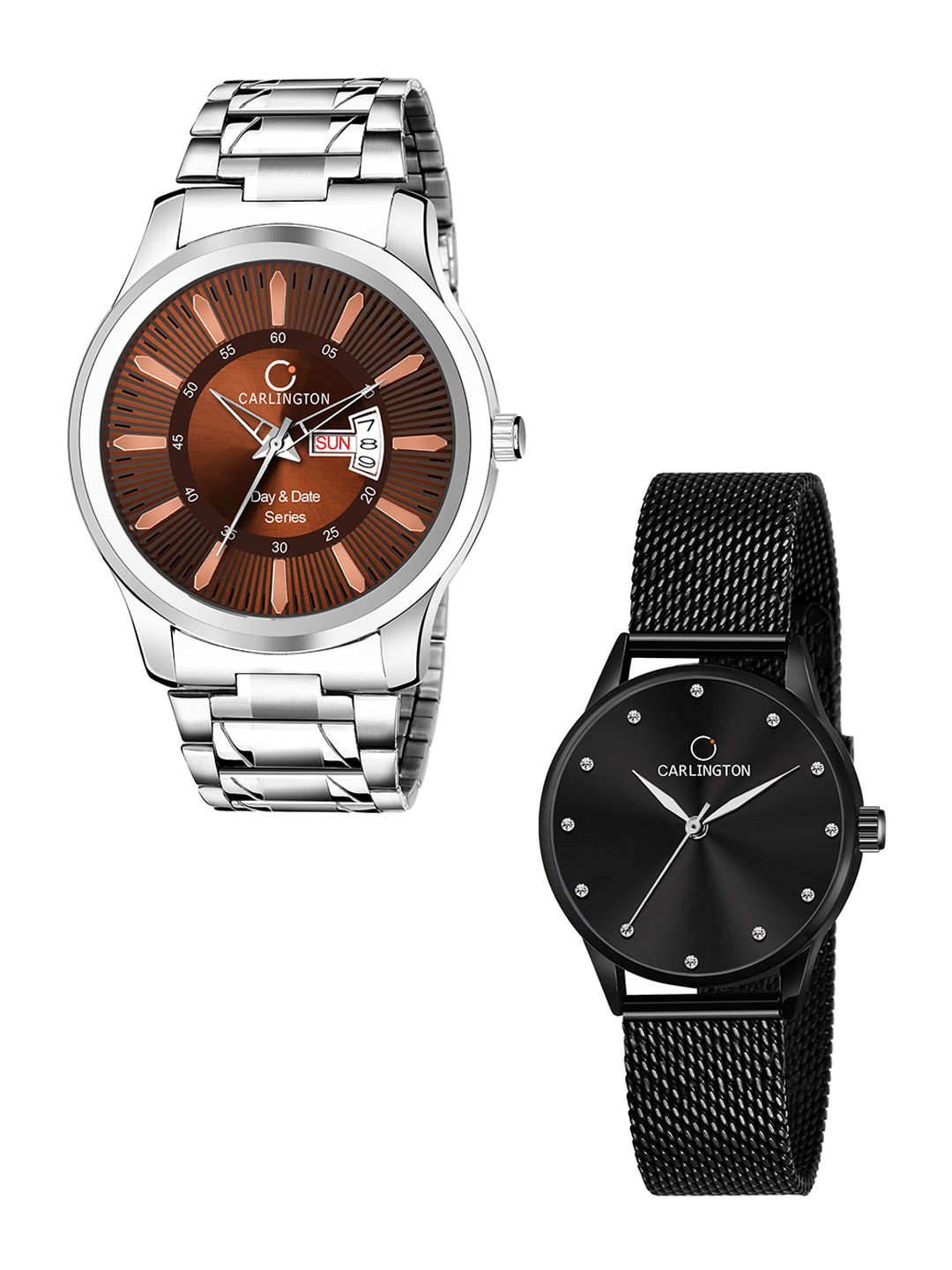 

CARLINGTON Men Pack of 2 Stainless Steel Bracelet Style Straps Analogue Watch, Multi