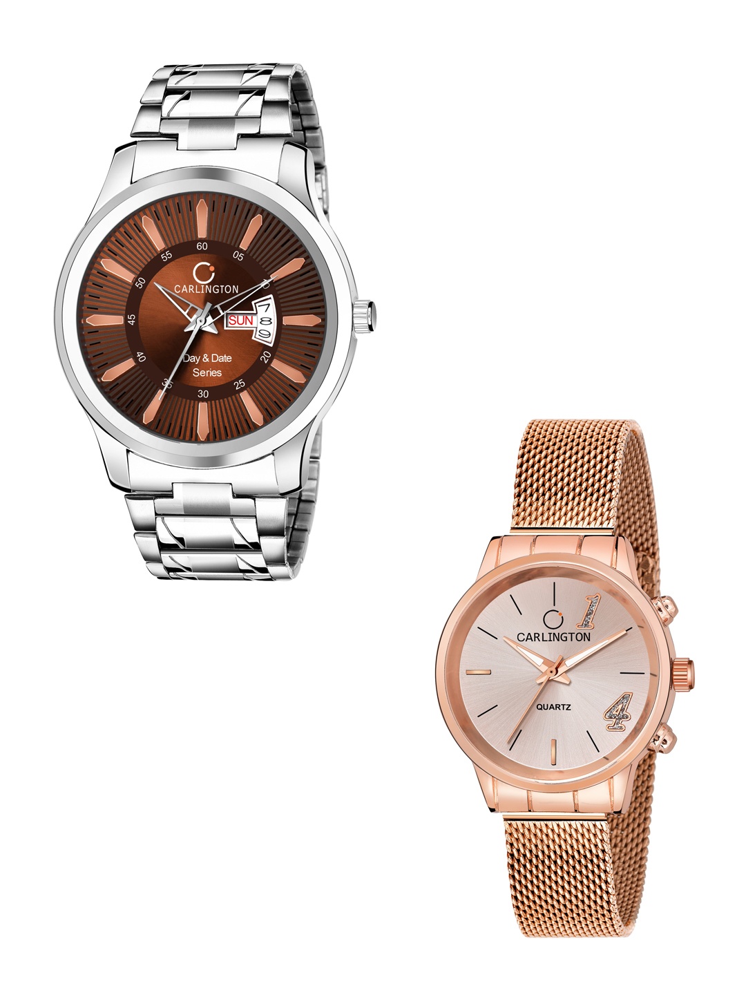 

CARLINGTON Men Set Of 2 Stainless Steel Bracelet Style Straps Analogue Watch, Multi