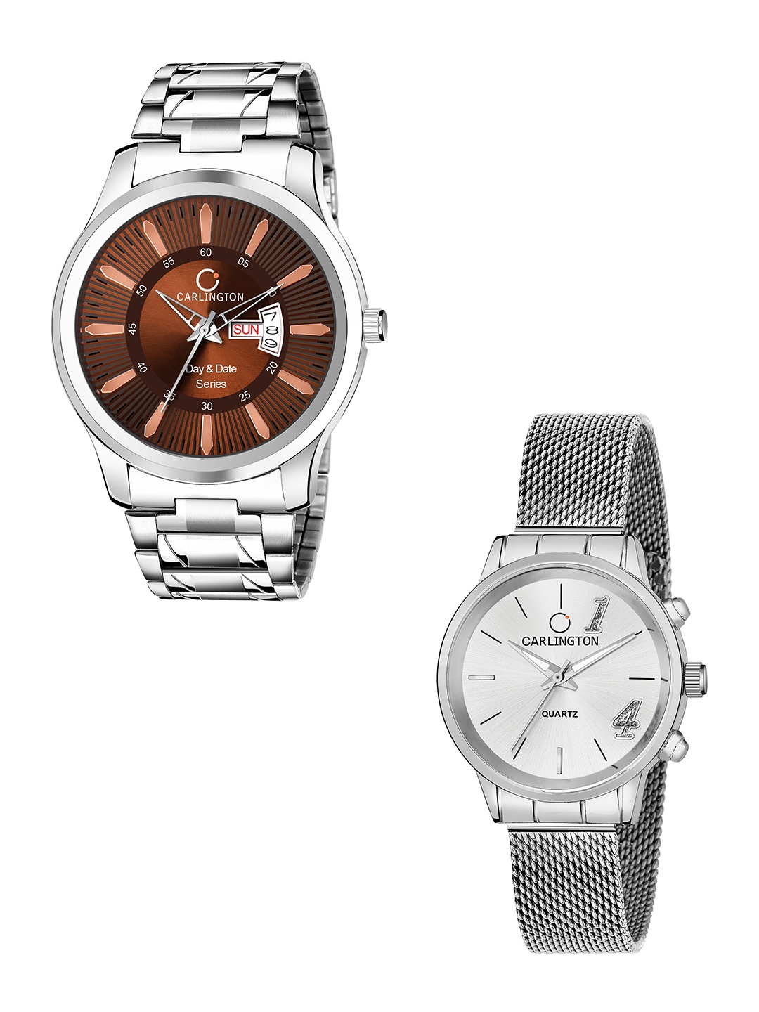 

CARLINGTON Men Set Of 2 Stainless Steel Bracelet Style Straps Analogue Watch, Multi