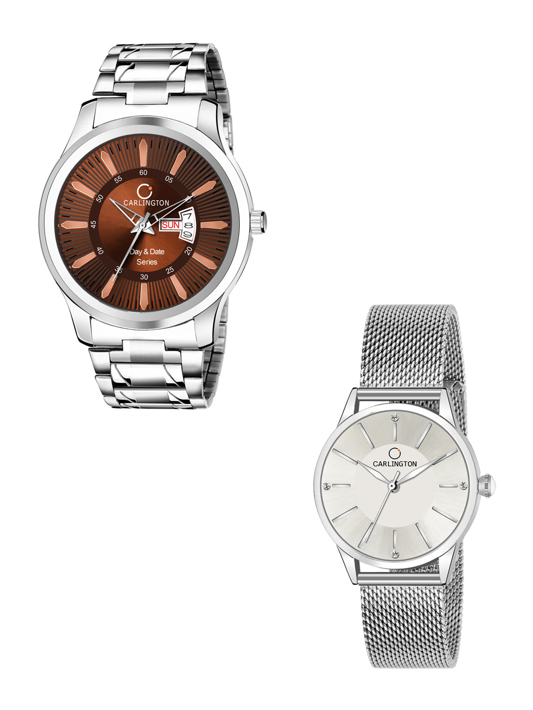 

CARLINGTON Men Set Of 2 Stainless Steel Bracelet Style Straps Analogue Watch, Multi