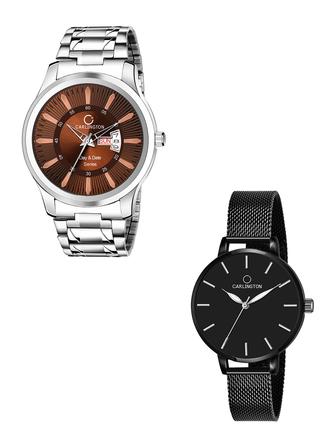 

CARLINGTON Men Pack of 2 Stainless Steel Bracelet Style Straps Analogue Watch, Multi