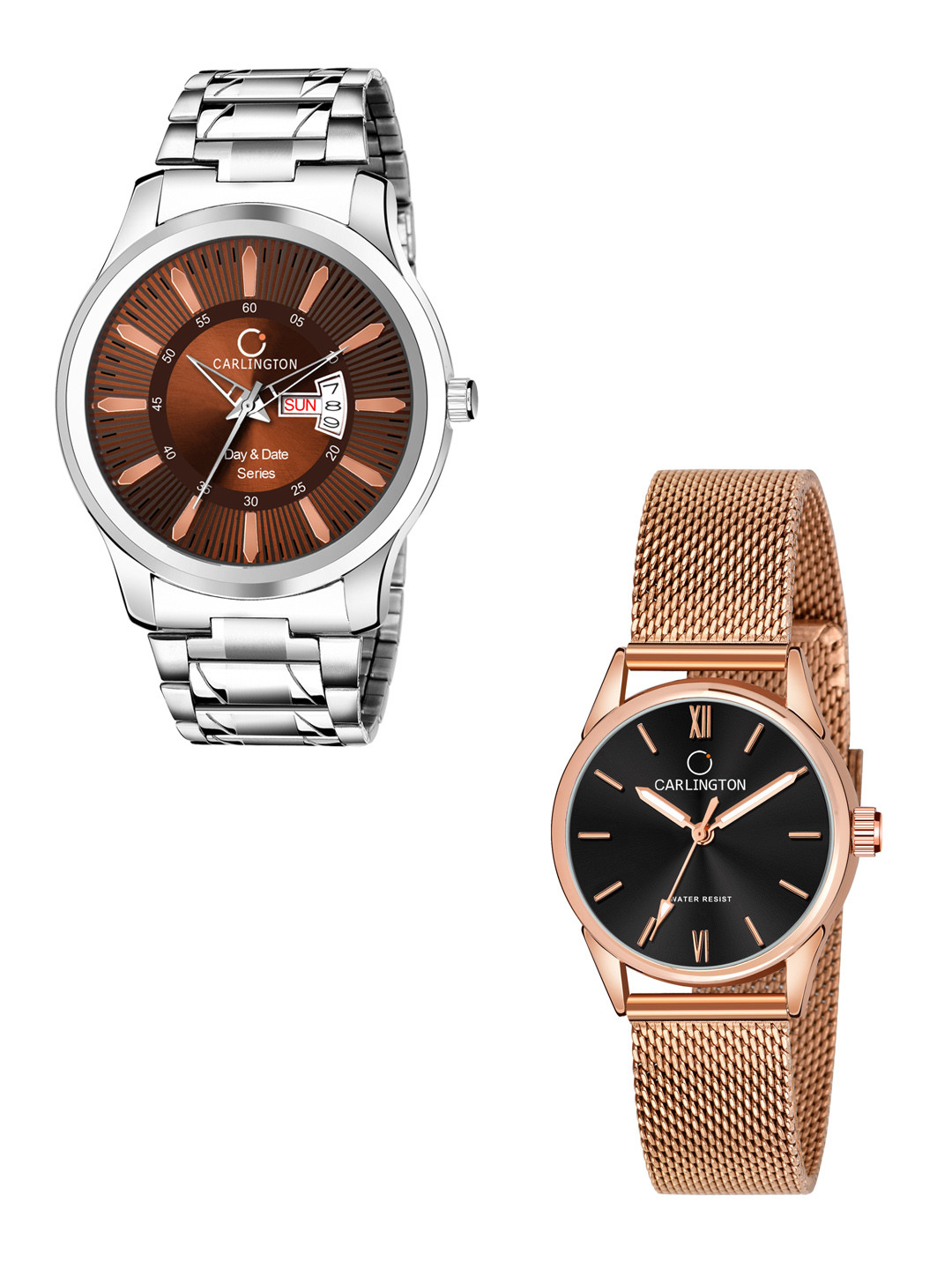 

CARLINGTON Men Pack of 2 Stainless Steel Bracelet Style Straps Analogue Watch, Multi