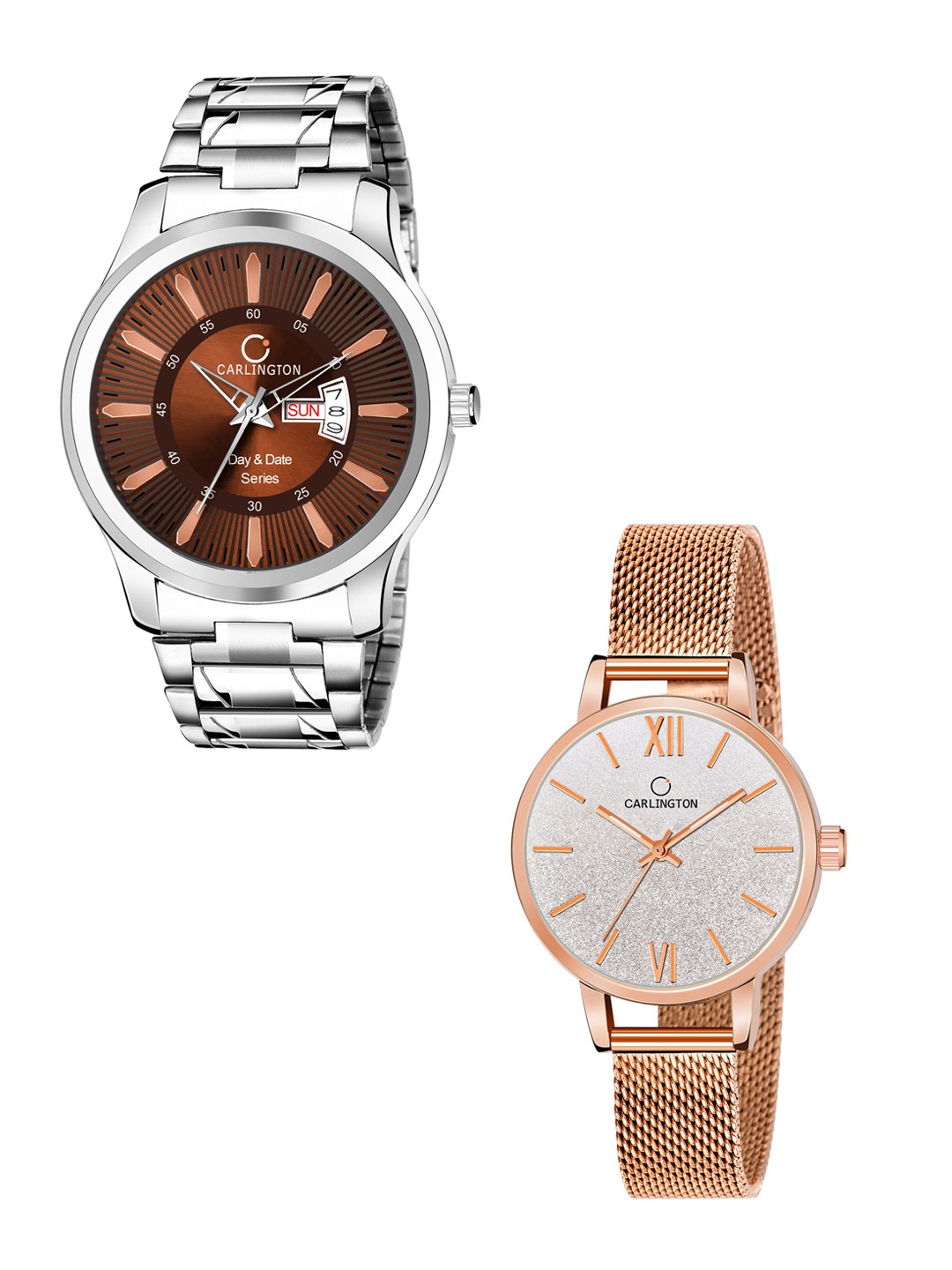 

CARLINGTON Men Set Of 2 Stainless Steel Bracelet Style Straps Analogue Watch, Multi