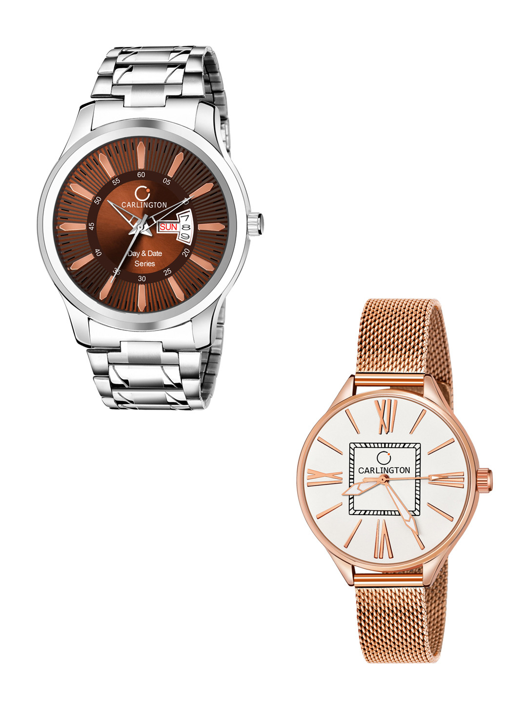 

CARLINGTON Men Pack of 2 Stainless Steel Bracelet Style Straps Analogue Watch, Multi