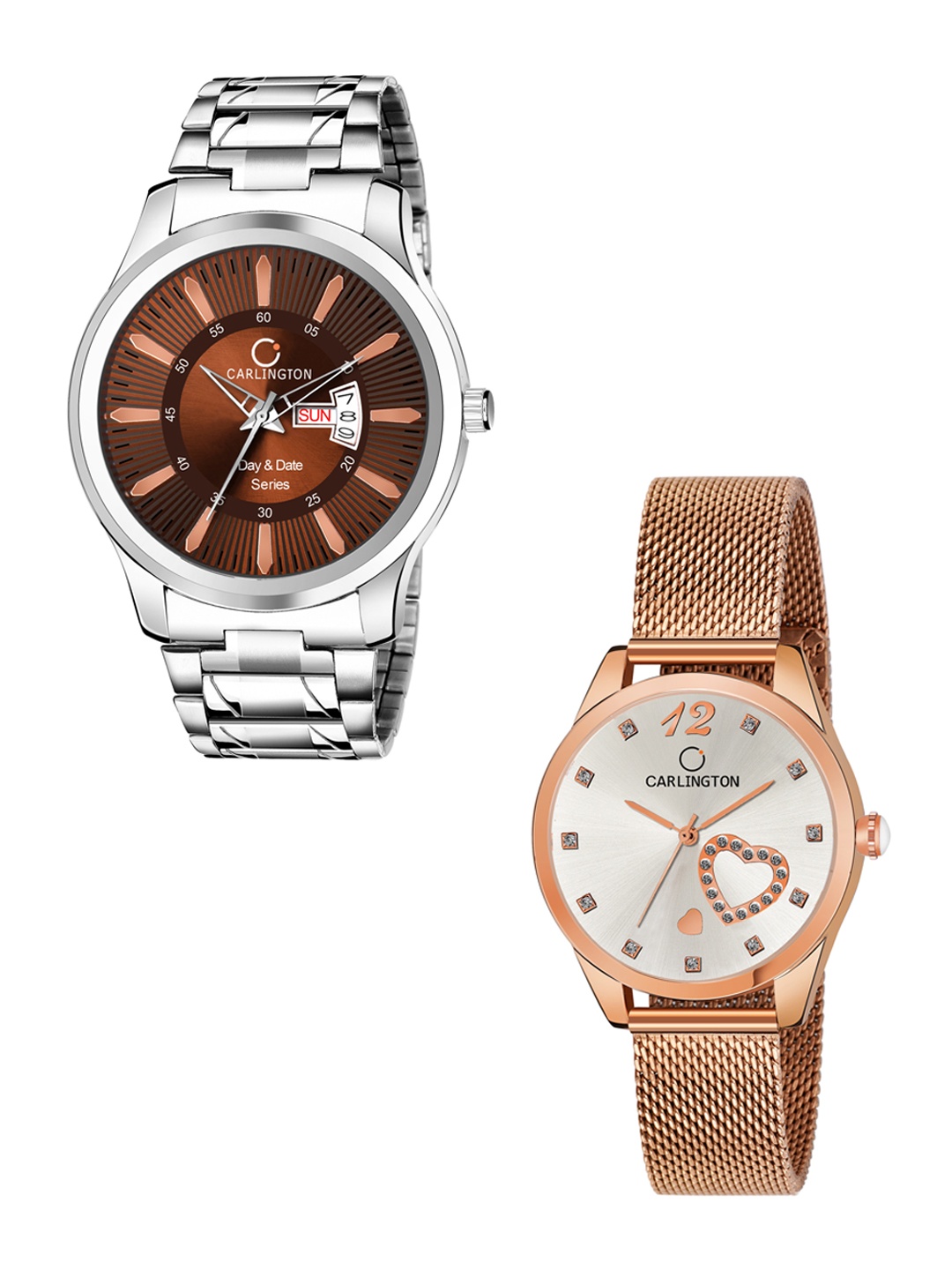 

CARLINGTON Men Set Of 2 Stainless Steel Bracelet Style Straps Analogue Watch, Multi