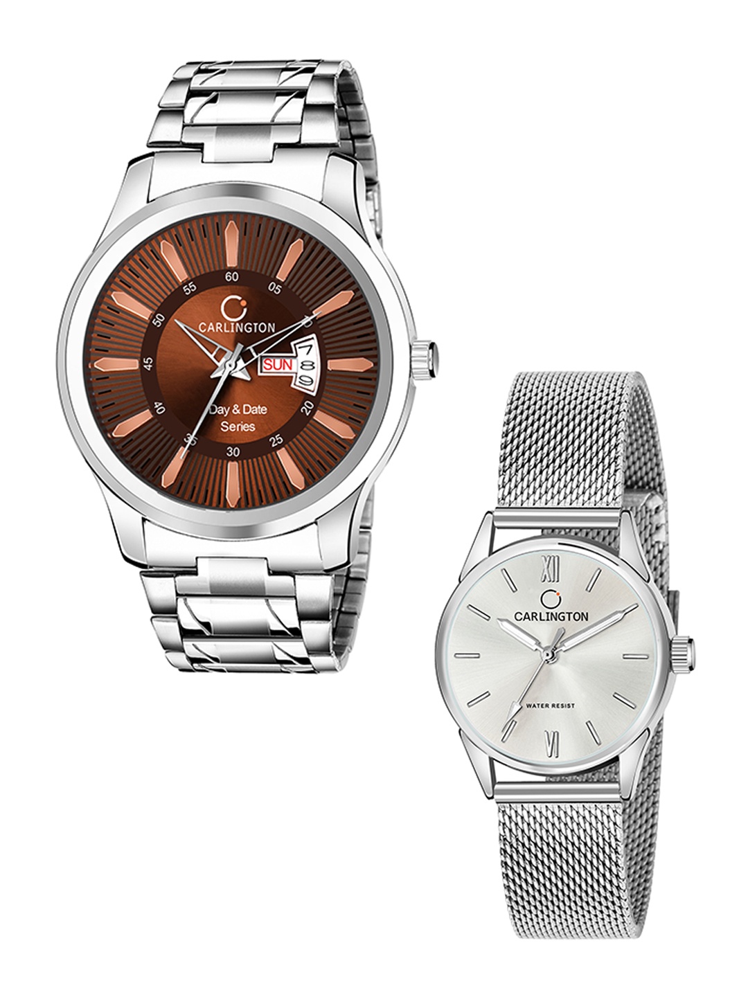

CARLINGTON Men Set Of 2 Stainless Steel Bracelet Style Straps Analogue Watch, Multi