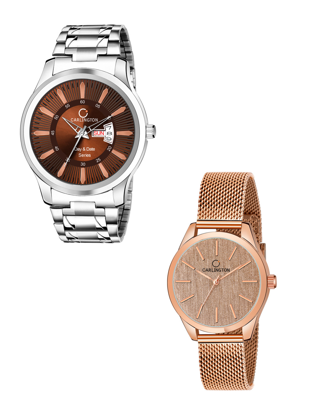 

CARLINGTON Men Pack of 2 Stainless Steel Bracelet Style Straps Analogue Watch, Multi