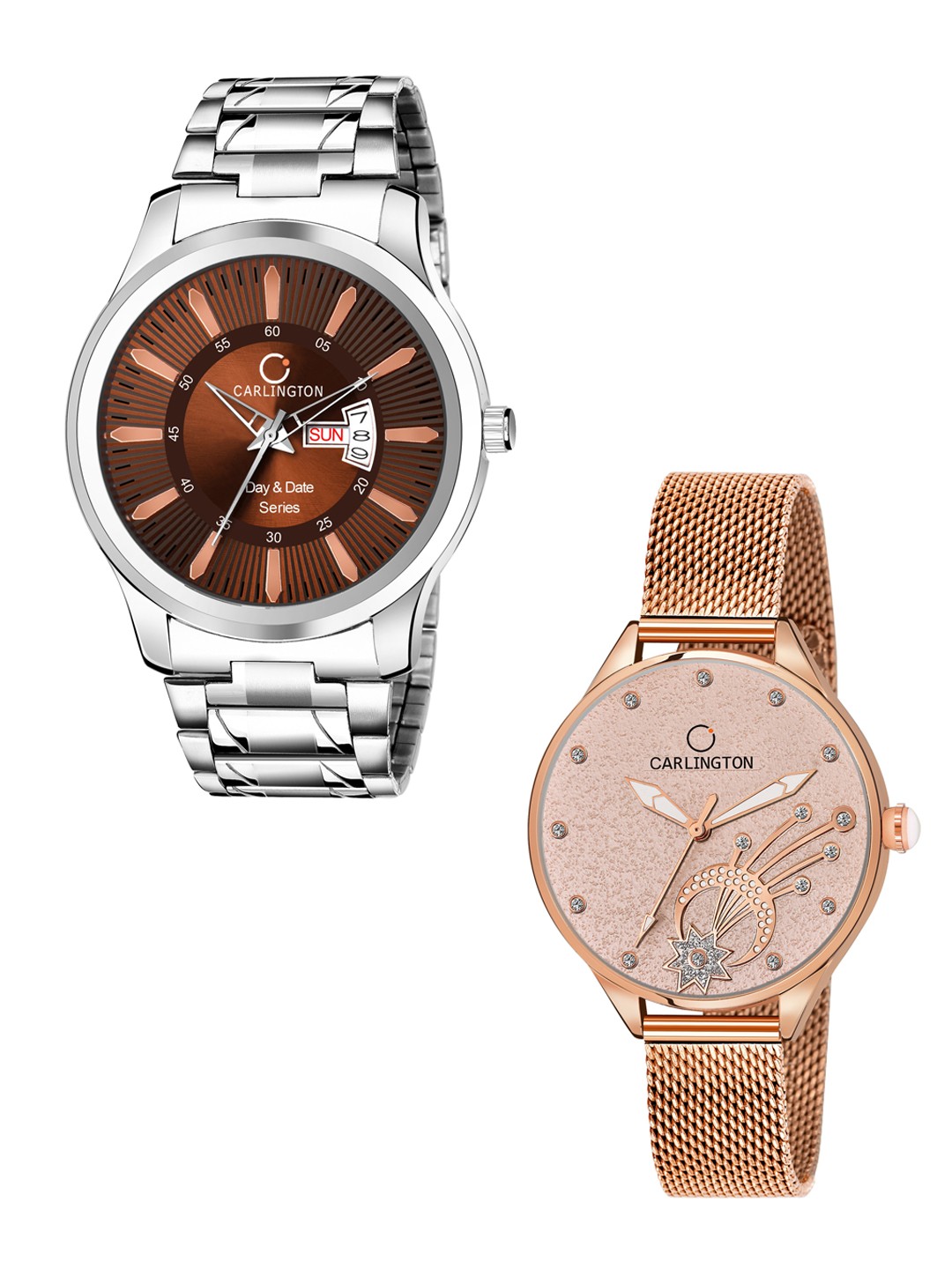 

CARLINGTON Men Set Of 2 Stainless Steel Bracelet Style Straps Analogue Watch, Multi