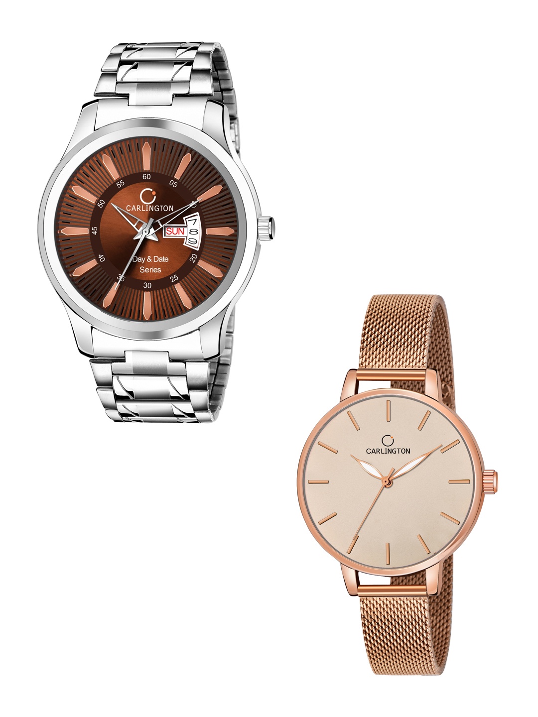 

CARLINGTON Men Set Of 2 Stainless Steel Bracelet Style Straps Analogue Watch, Multi