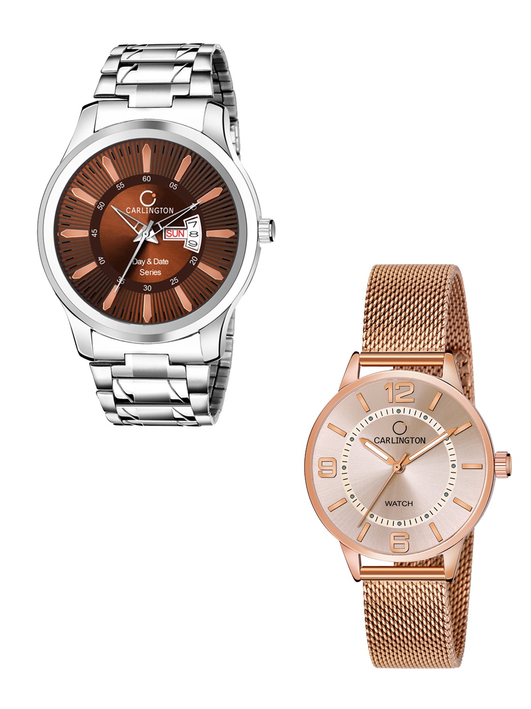 

CARLINGTON Men Set Of 2 Stainless Steel Bracelet Style Straps Analogue Watch, Multi