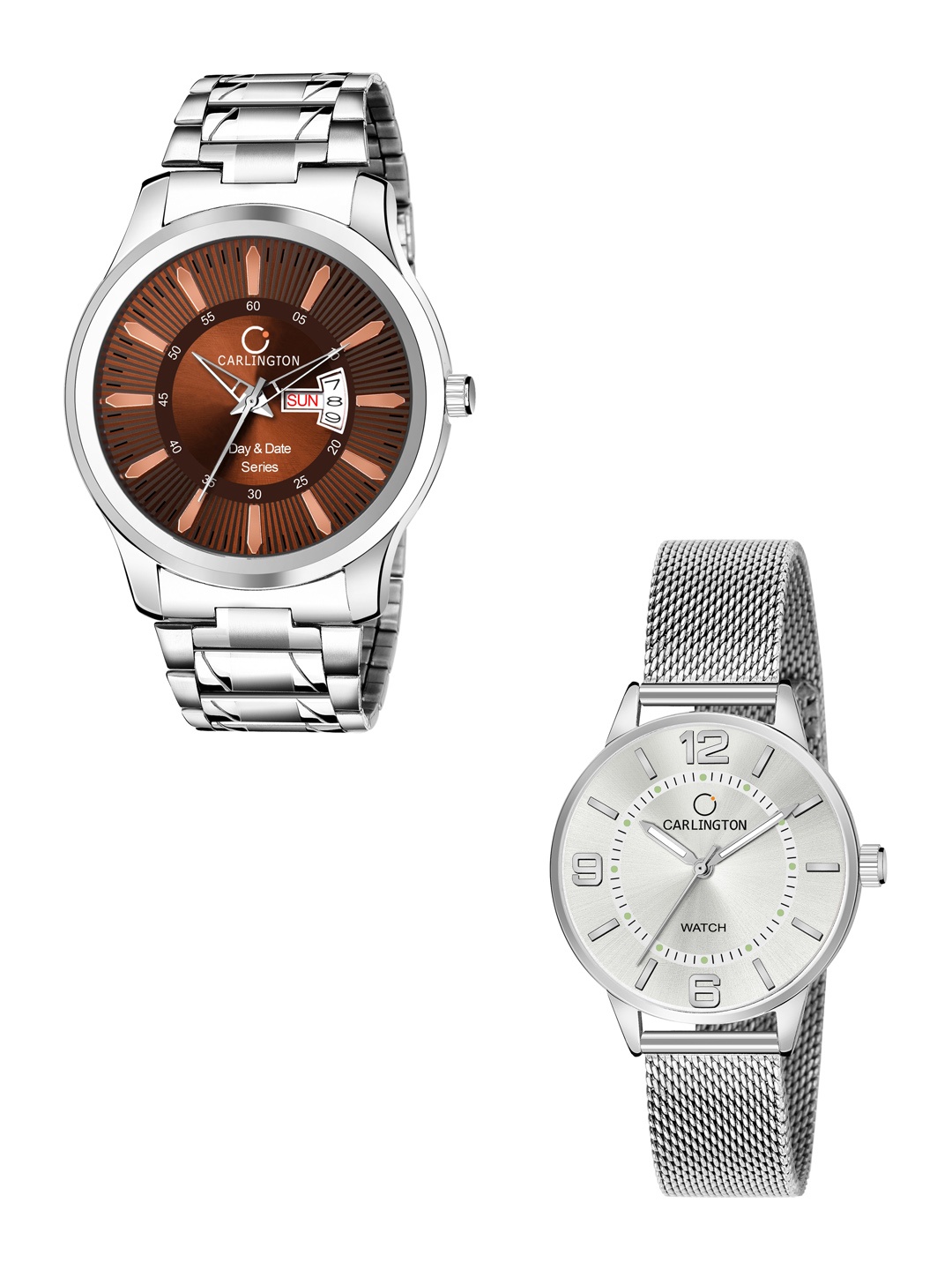 

CARLINGTON Men Set Of 2 Stainless Steel Bracelet Style Straps Analogue Watch, Multi
