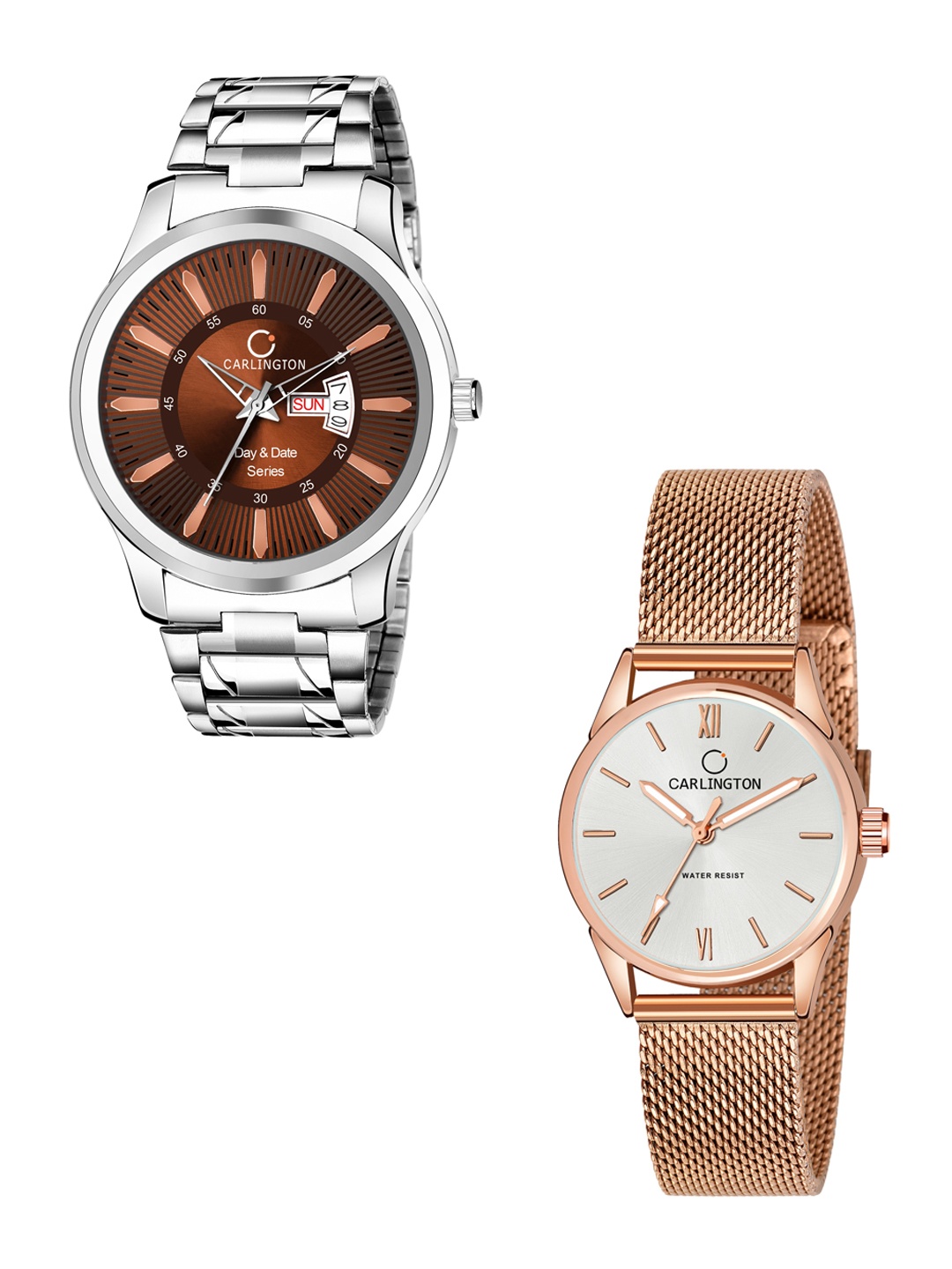

CARLINGTON Men Pack of 2 Stainless Steel Bracelet Style Straps Analogue Watch, Multi