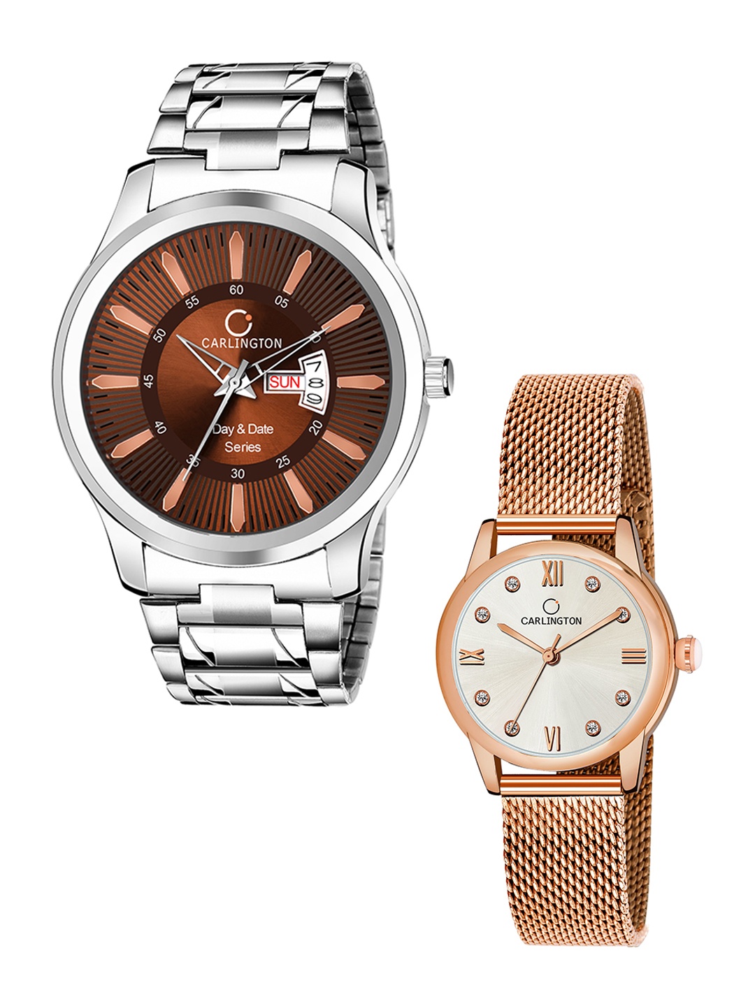 

CARLINGTON Men Brown & White Stainless Steel Bracelet Style His & Her Analogue Watch