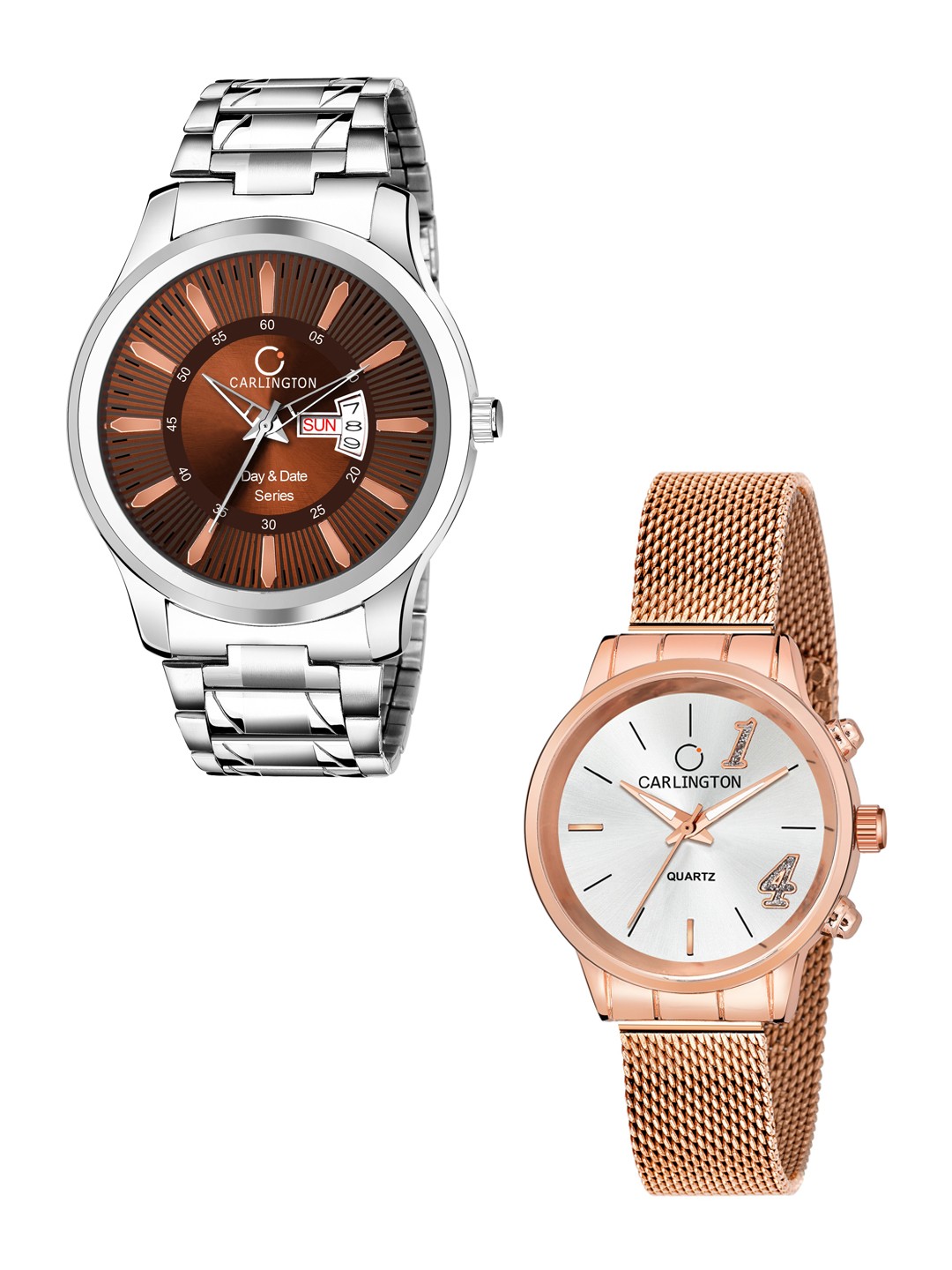 

CARLINGTON Men Set Of 2 Stainless Steel Bracelet Style Straps Analogue Watch, Multi