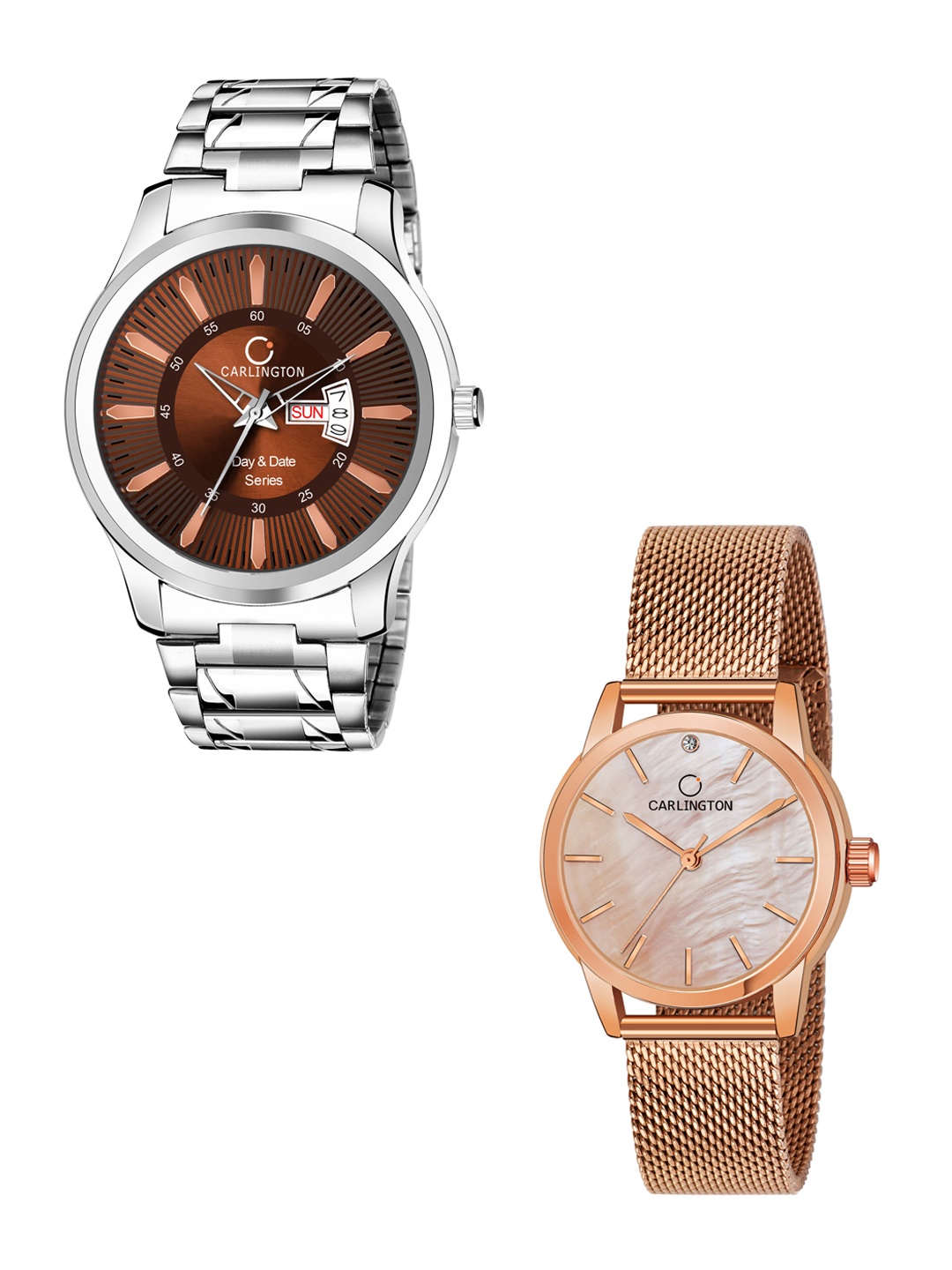 

CARLINGTON Men Set Of 2 Stainless Steel Bracelet Style Straps Analogue Watch, Multi