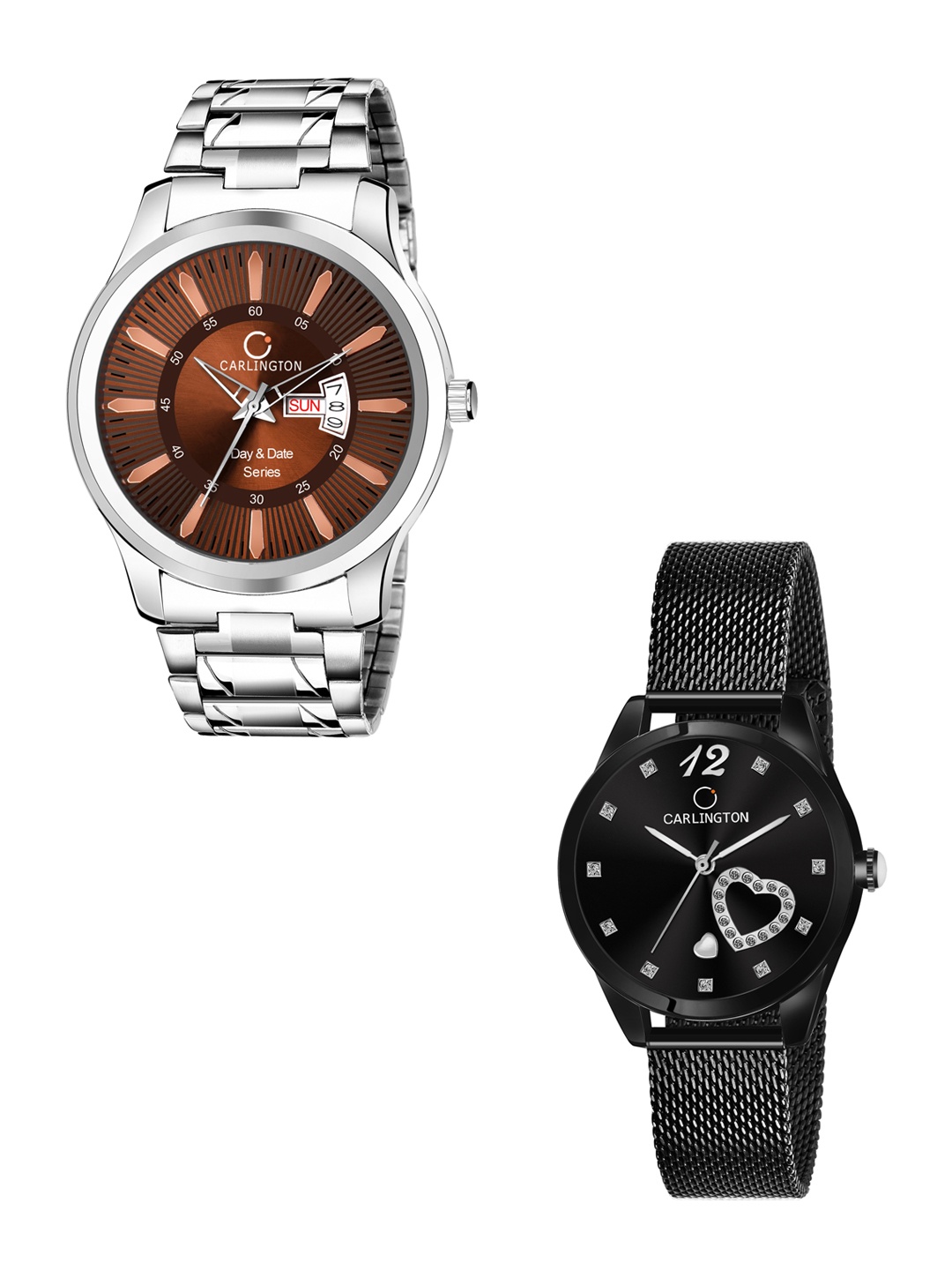 

CARLINGTON Men Pack of 2 Stainless Steel Bracelet Style Straps Analogue Watch, Multi
