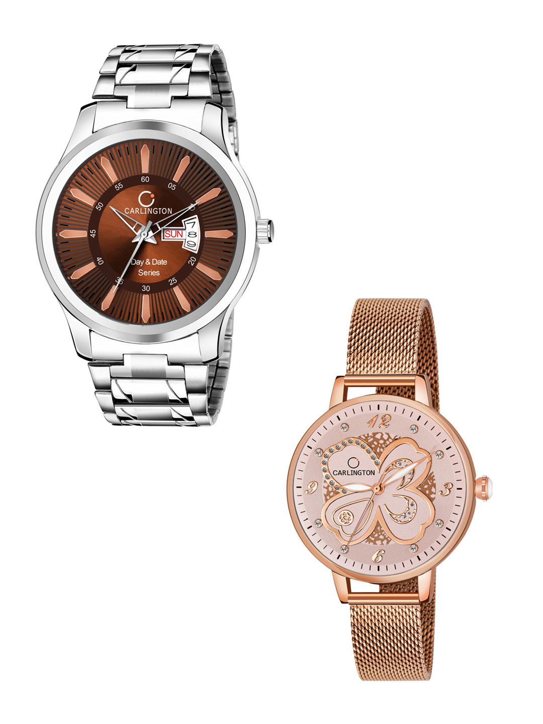 

CARLINGTON Men Set Of 2 Stainless Steel Bracelet Style Straps Analogue Watch, Multi