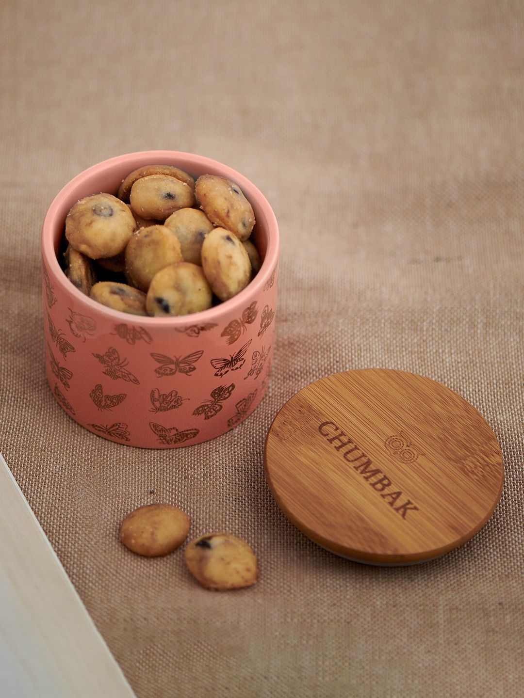 

Chumbak Peach-Pink & Brown Butterflies In My Tummy Ceramic Dishwasher Safe Storage
