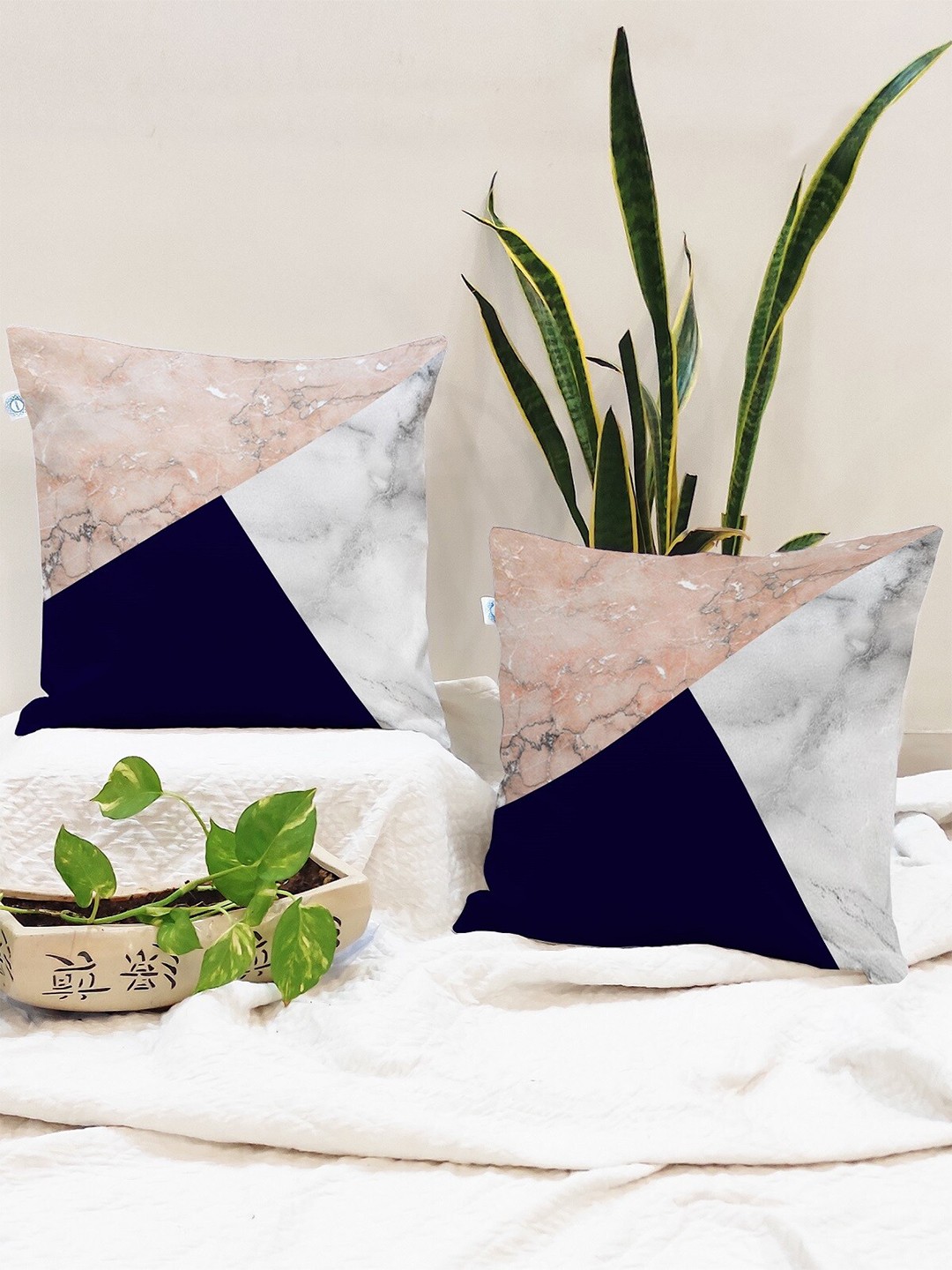 

STITCHNEST Blue Set of 2 Geometric Square Cushion Covers