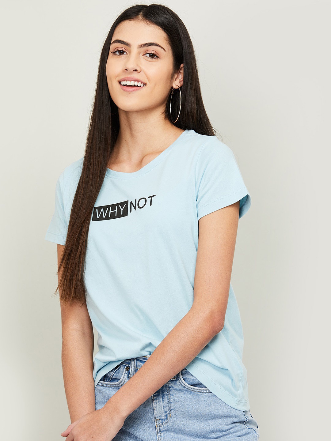 

Fame Forever by Lifestyle Blue & Black Printed Pure Cotton Top