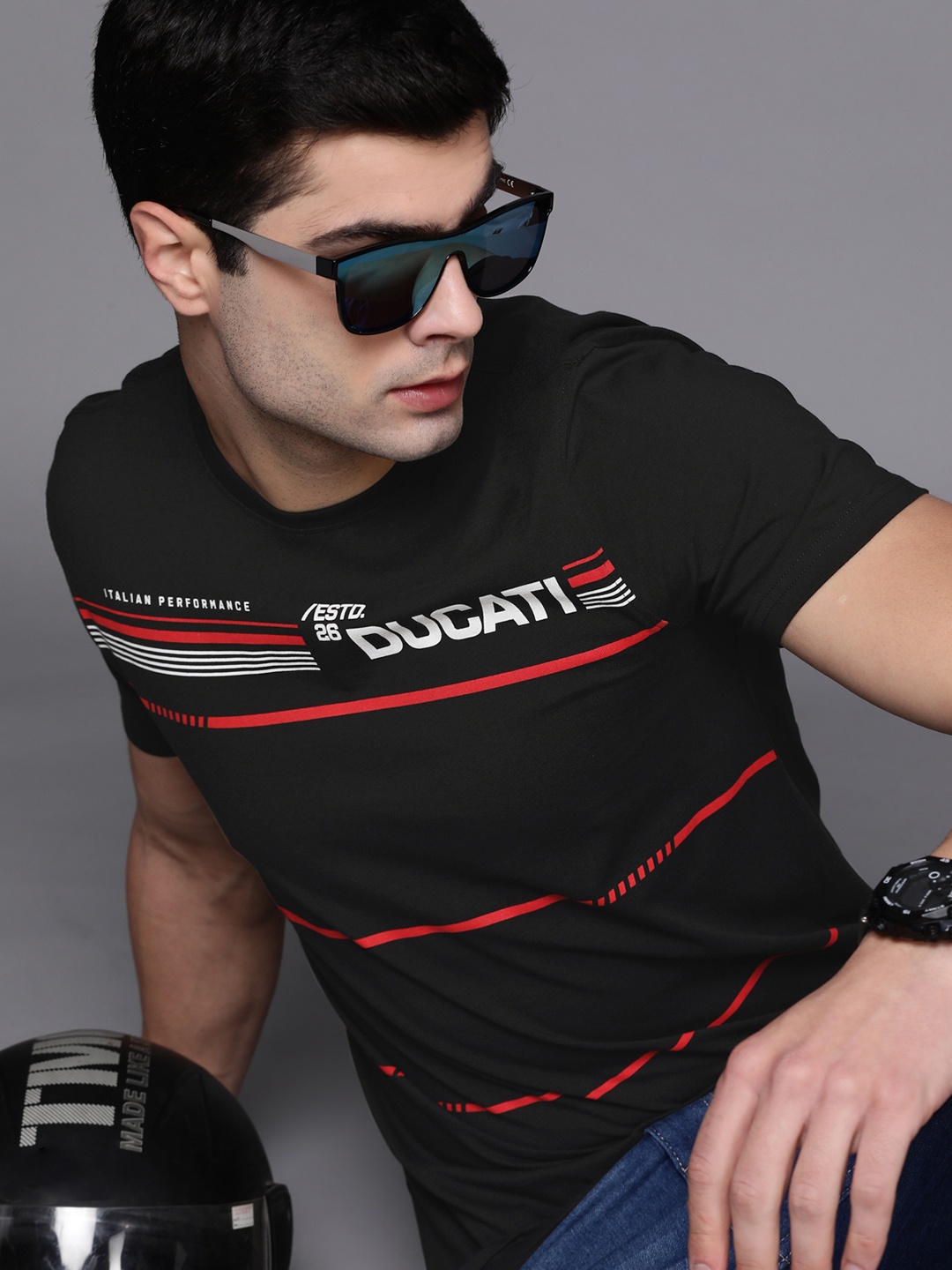 

Ducati Men Black Striped T-shirt