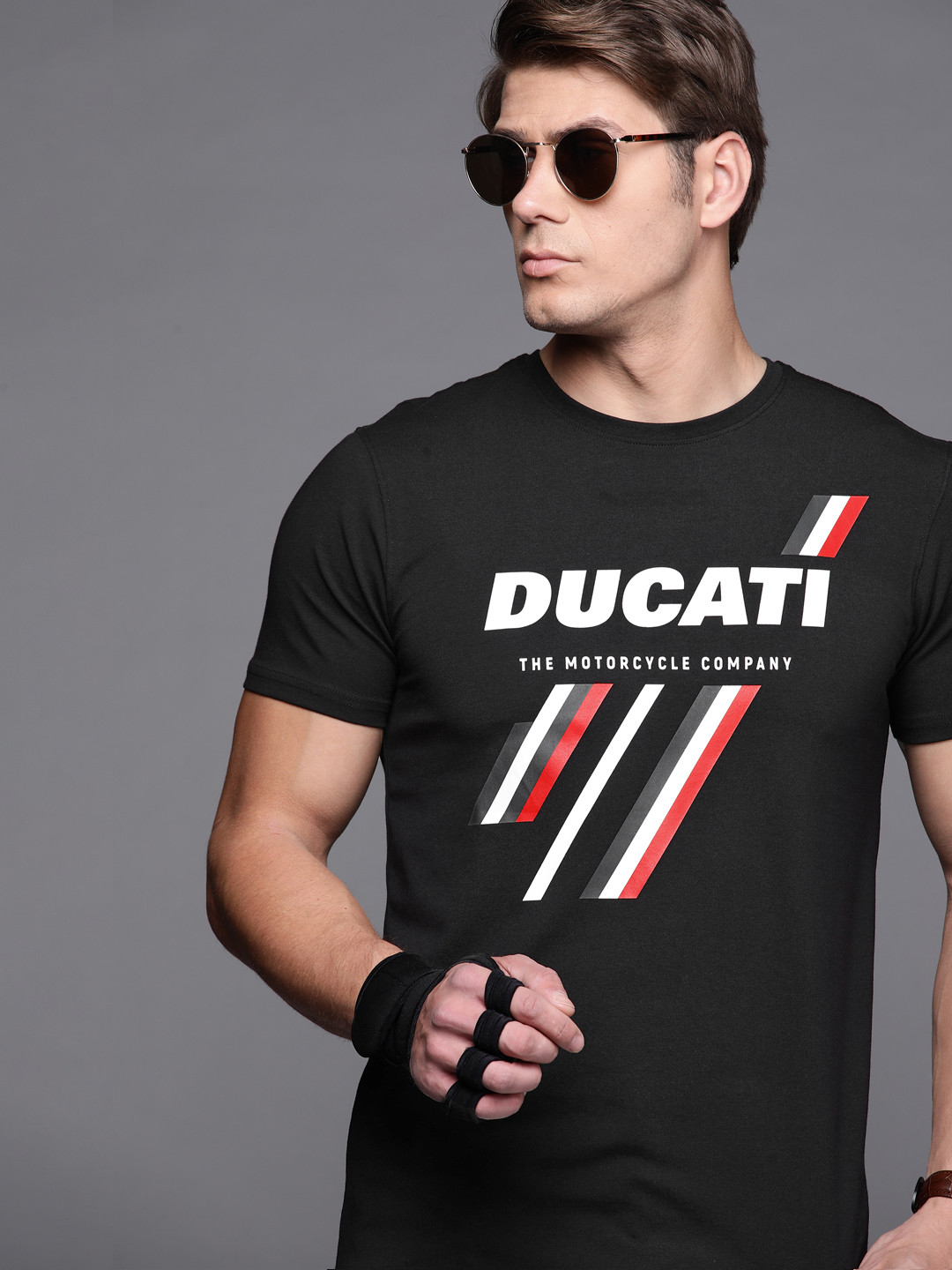 

Ducati Men Black & White Brand Logo Printed T-shirt