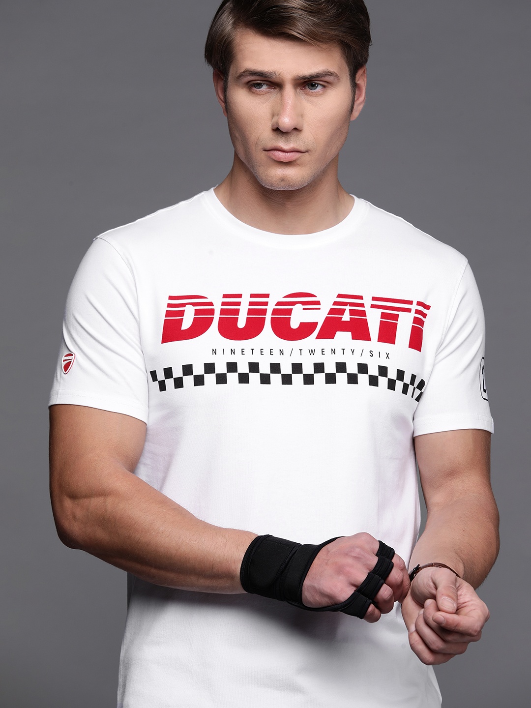 

Ducati Men White & Red Brand Logo Printed T-shirt