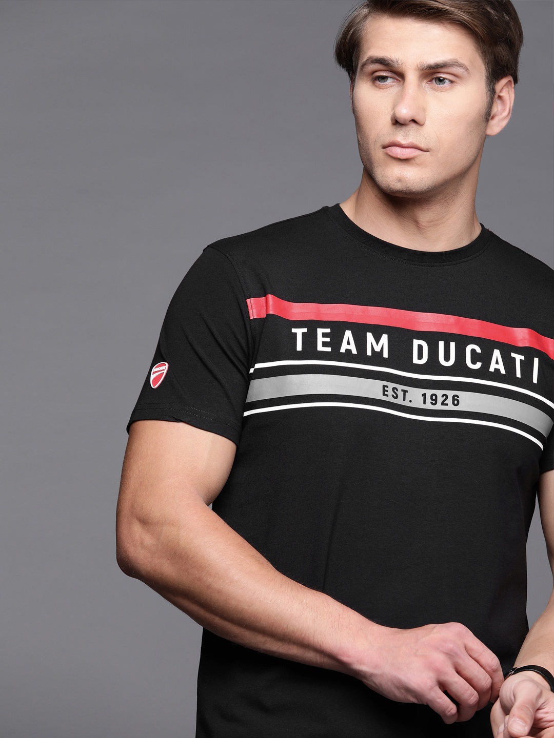Ducati Men Black & White Brand Logo Printed T-shirt