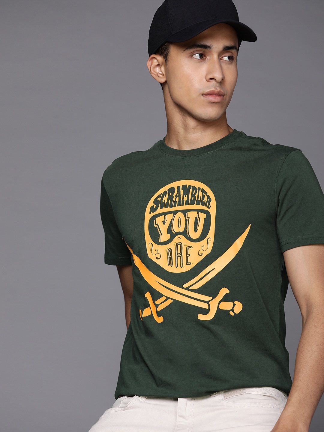 

Ducati Scrambler Men Green & Mustard Yellow Printed T-shirt