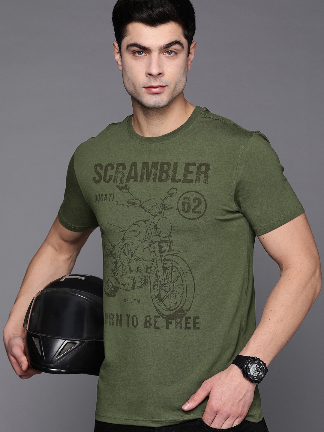 

Ducati Men Olive Green Printed T-shirt