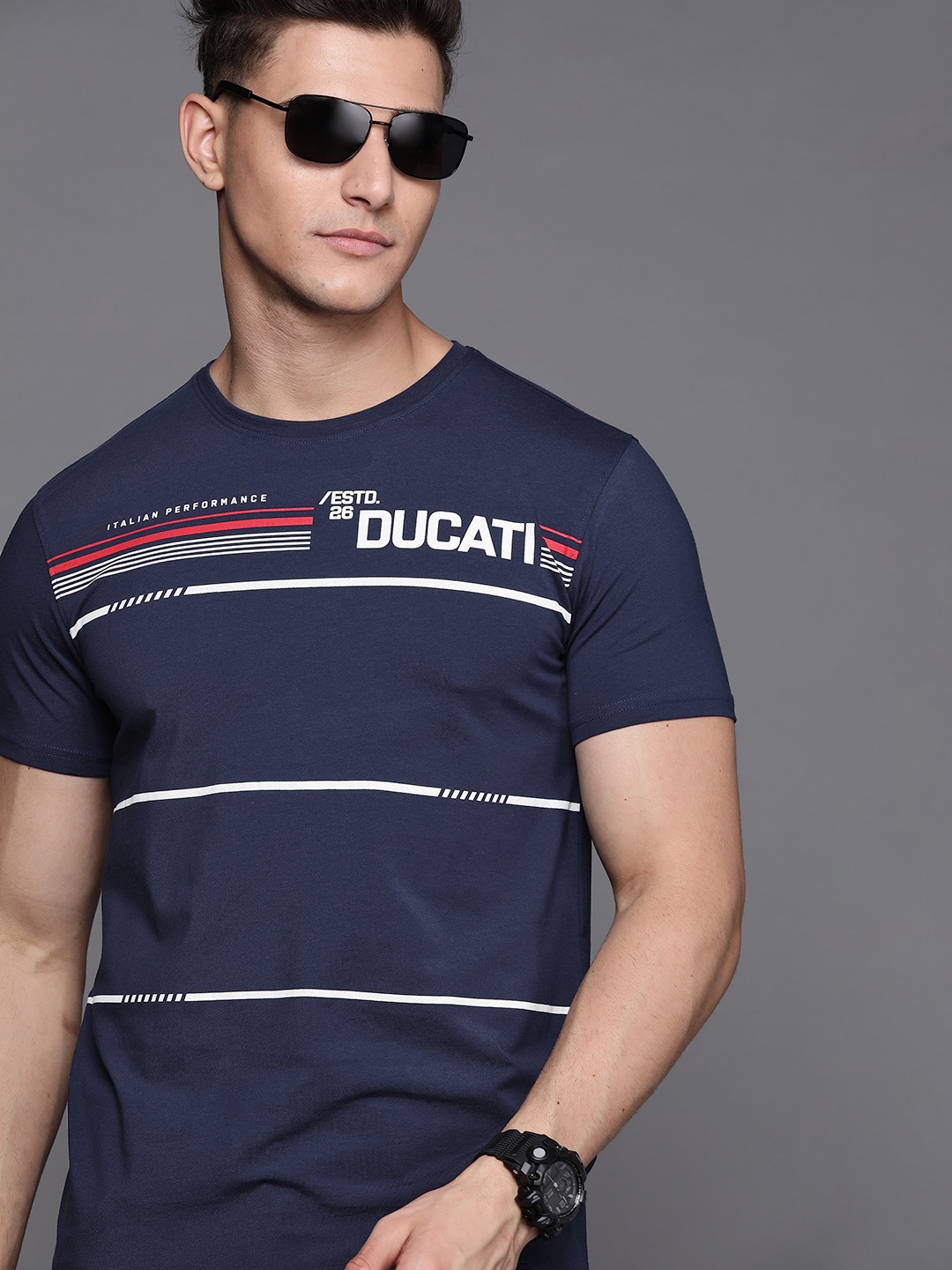 

Ducati Men Blue & White Brand Logo Printed T-shirt