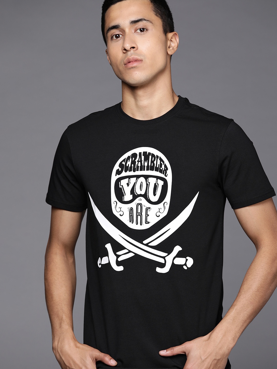 

Ducati Scrambler Men Black & White Printed T-shirt