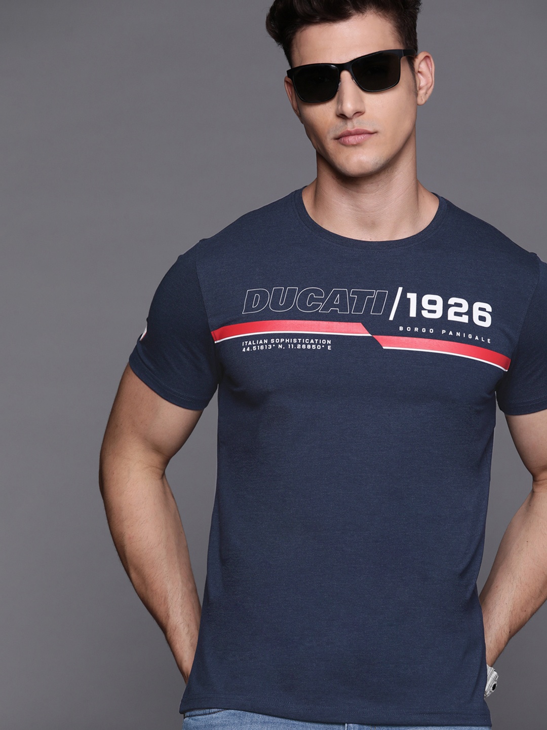 Ducati Men Navy Blue Typography Brand Logo Print T-shirt