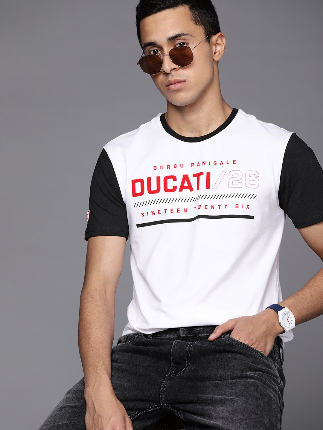 

Ducati Men White & Black Printed T-shirt